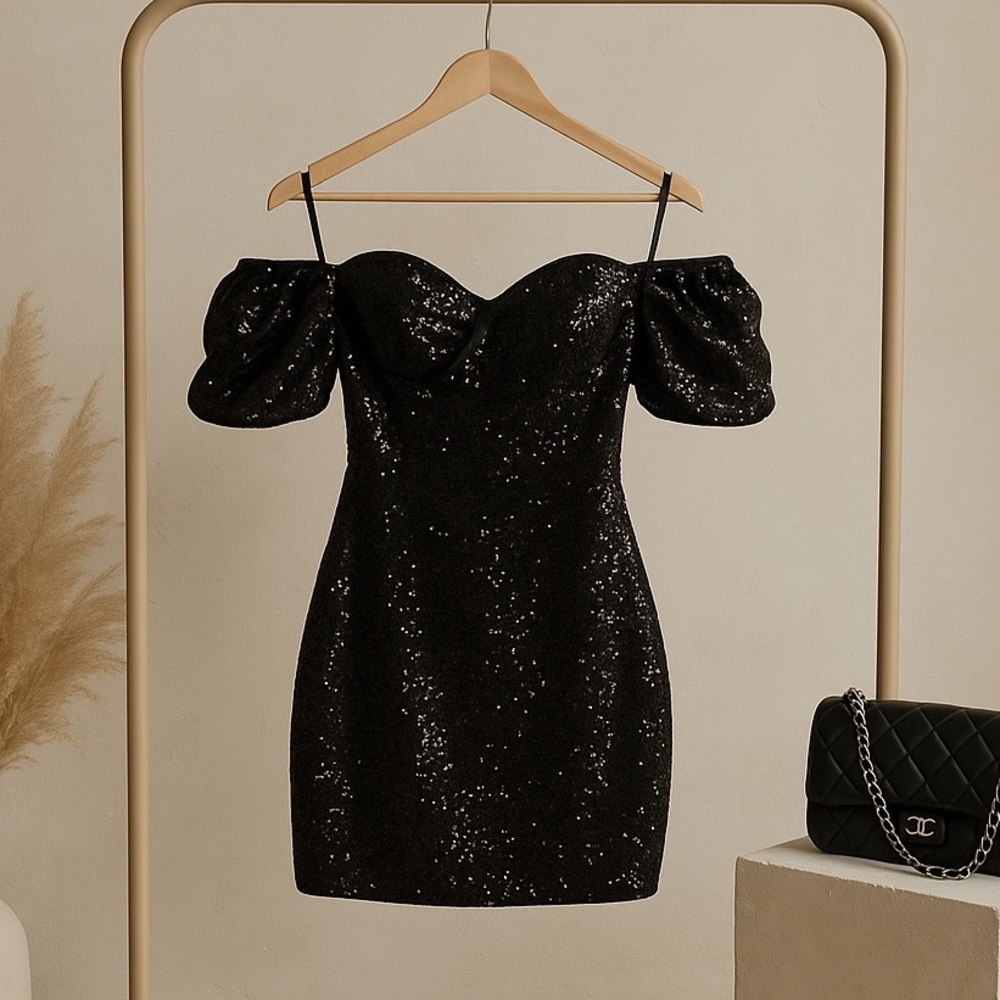 PrettyLittleThing Black Sequin Bodycon Mini Dress